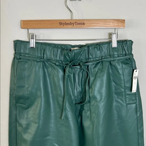 Anthropologie Pilcro Faux Leather Soft Parachute Pants Dark Green Sz S NEW - Picture 6 of 15